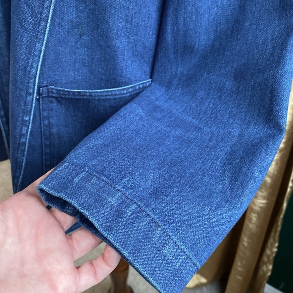 Vintage Denim Jean Jacket, 1970s, Solid Soft & Muted Blue, Big Pockets, S/M - Picture 12 of 12